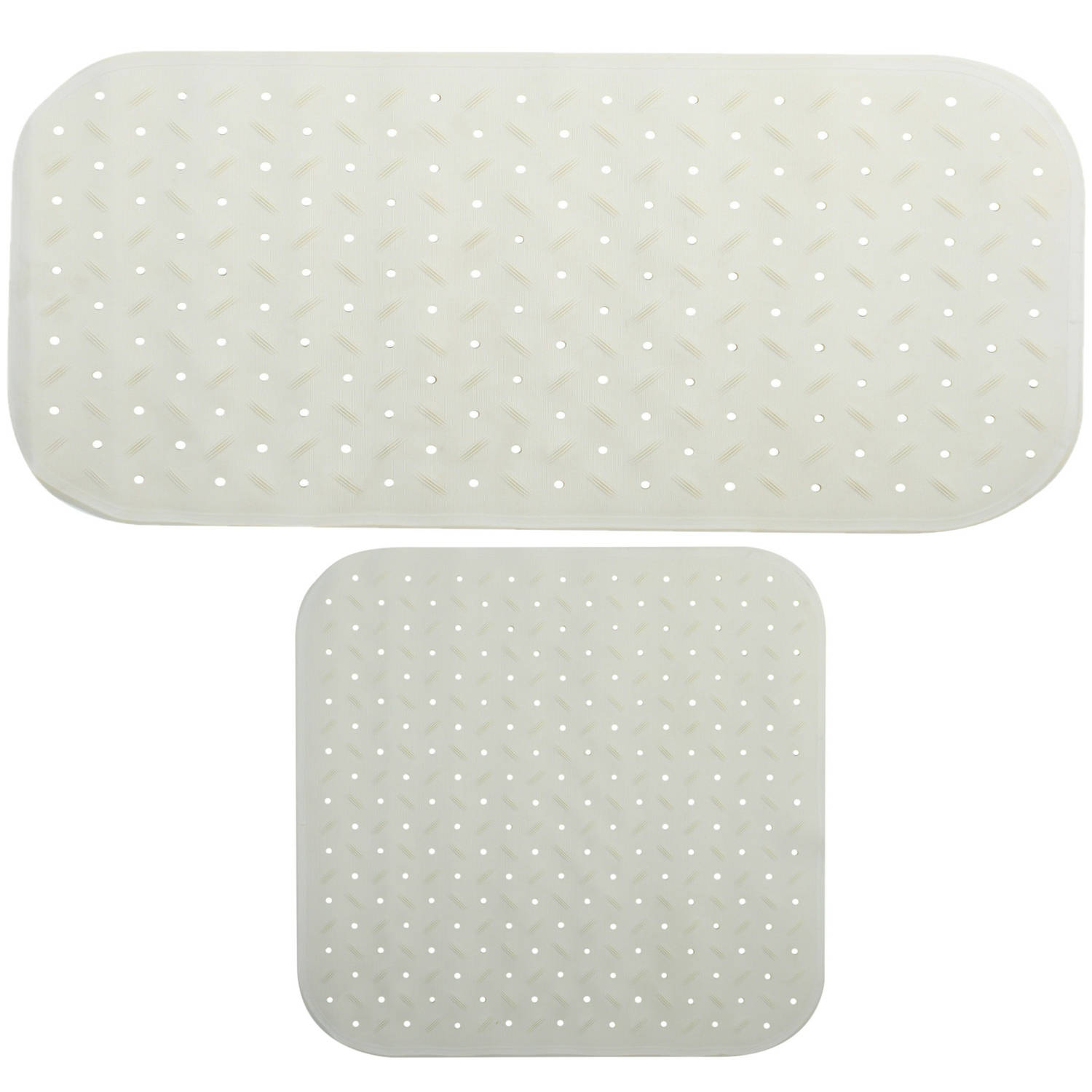 MSV Douche-bad anti-slip matten set badkamer rubber 2x stuks wit 2 formaten Badmatjes