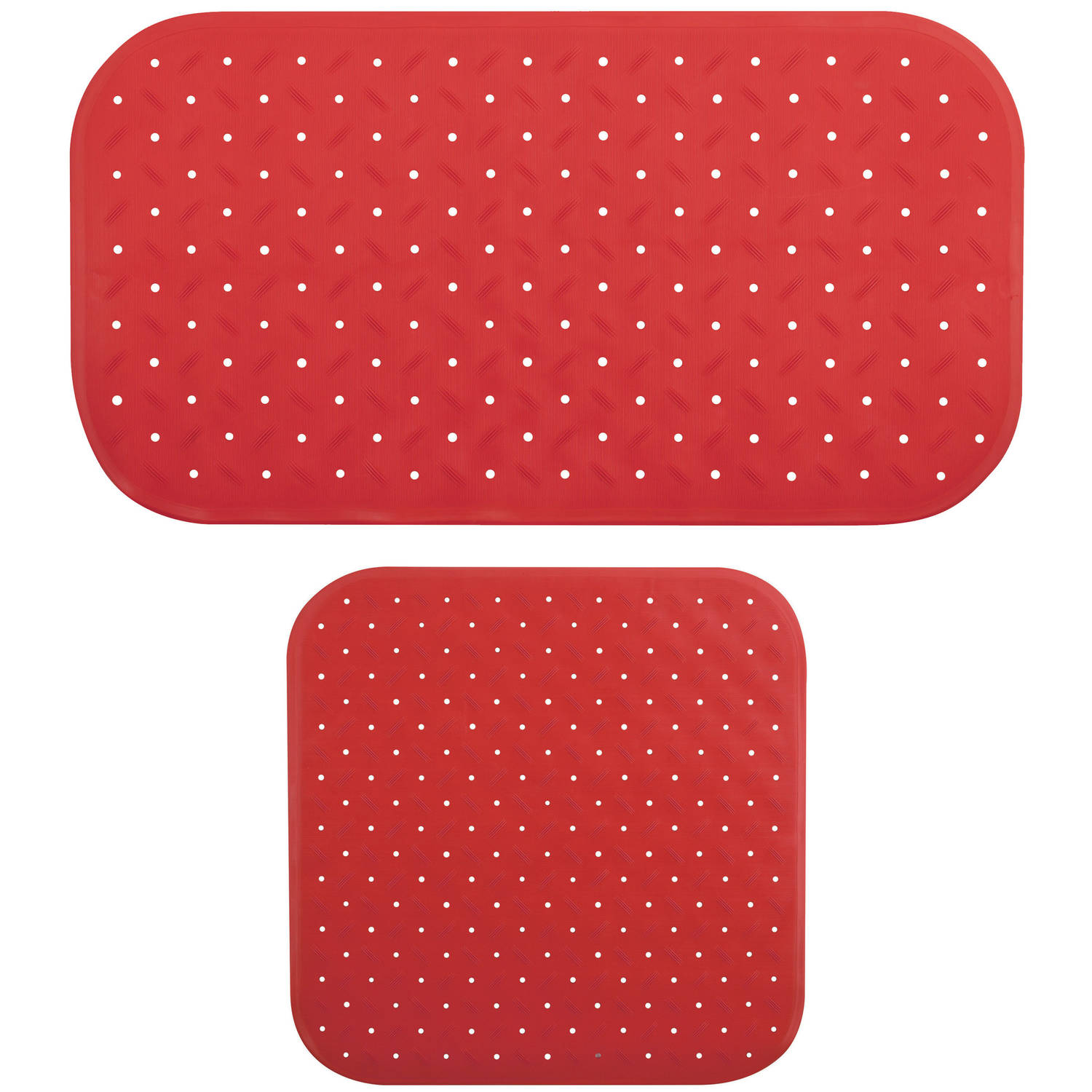 MSV Douche-bad anti-slip matten set badkamer rubber 2x stuks rood 2 formaten Badmatjes