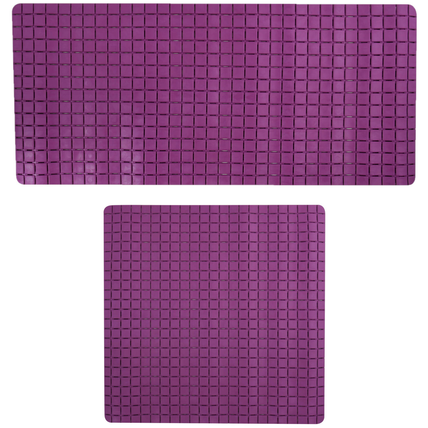 MSV Douche-bad anti-slip matten set badkamer rubber 2x stuks paars 2 formaten Badmatjes