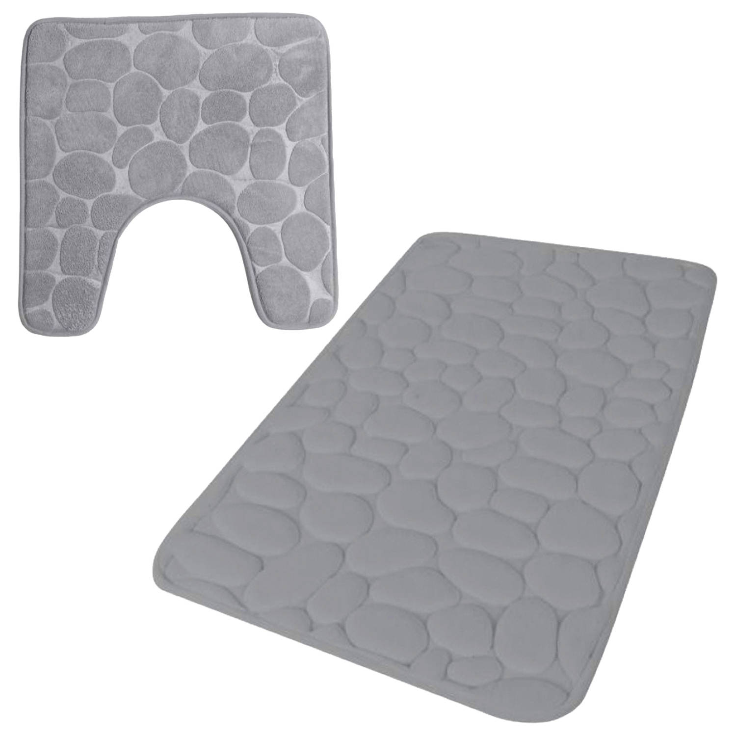 Urban Living badkamer droogloop matjes-tapijt set 2x stuks memory foam steengrijs Badmatjes