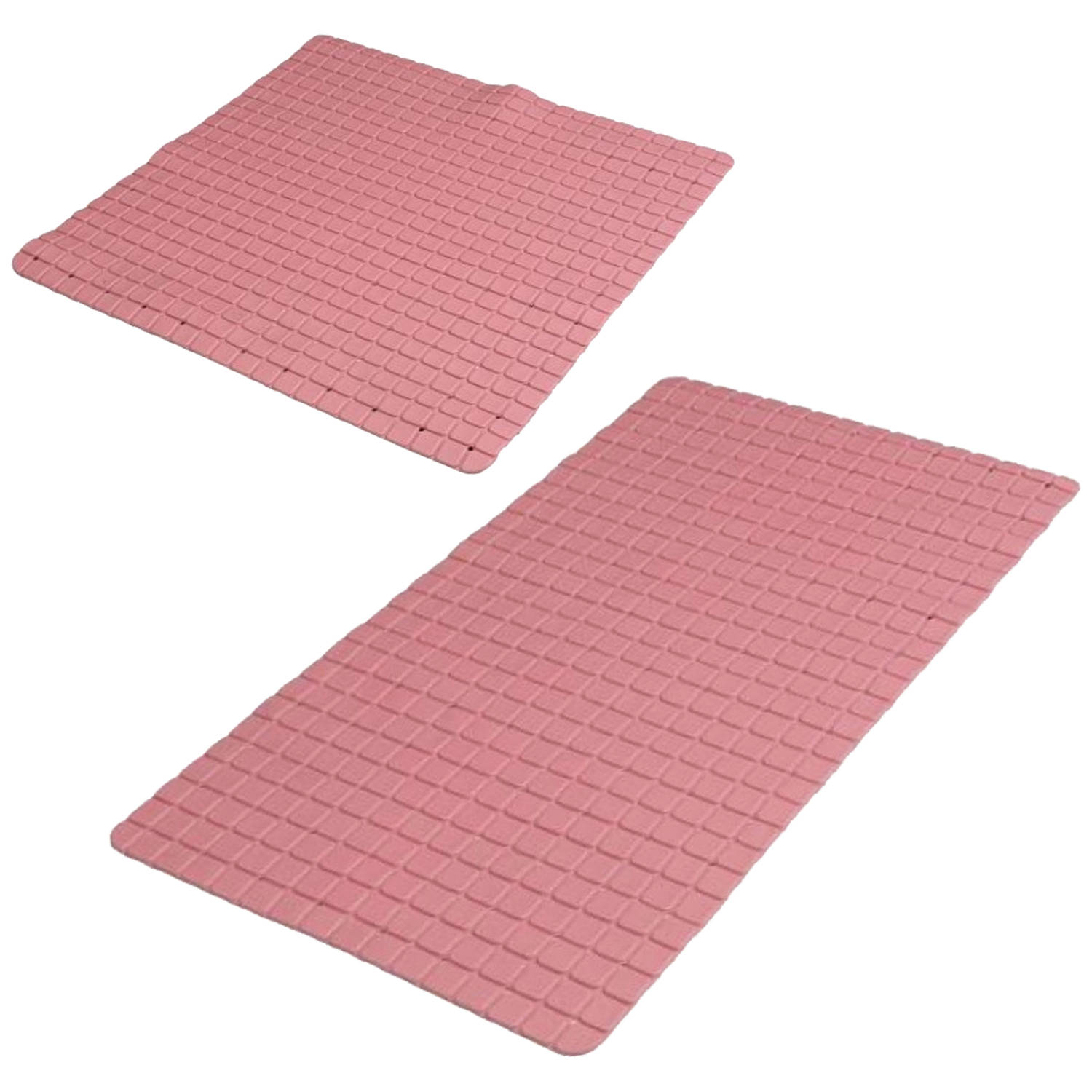 Urban Living Douche-badkamer anti-slip matten set 2x stuks rubber oud roze Badmatjes