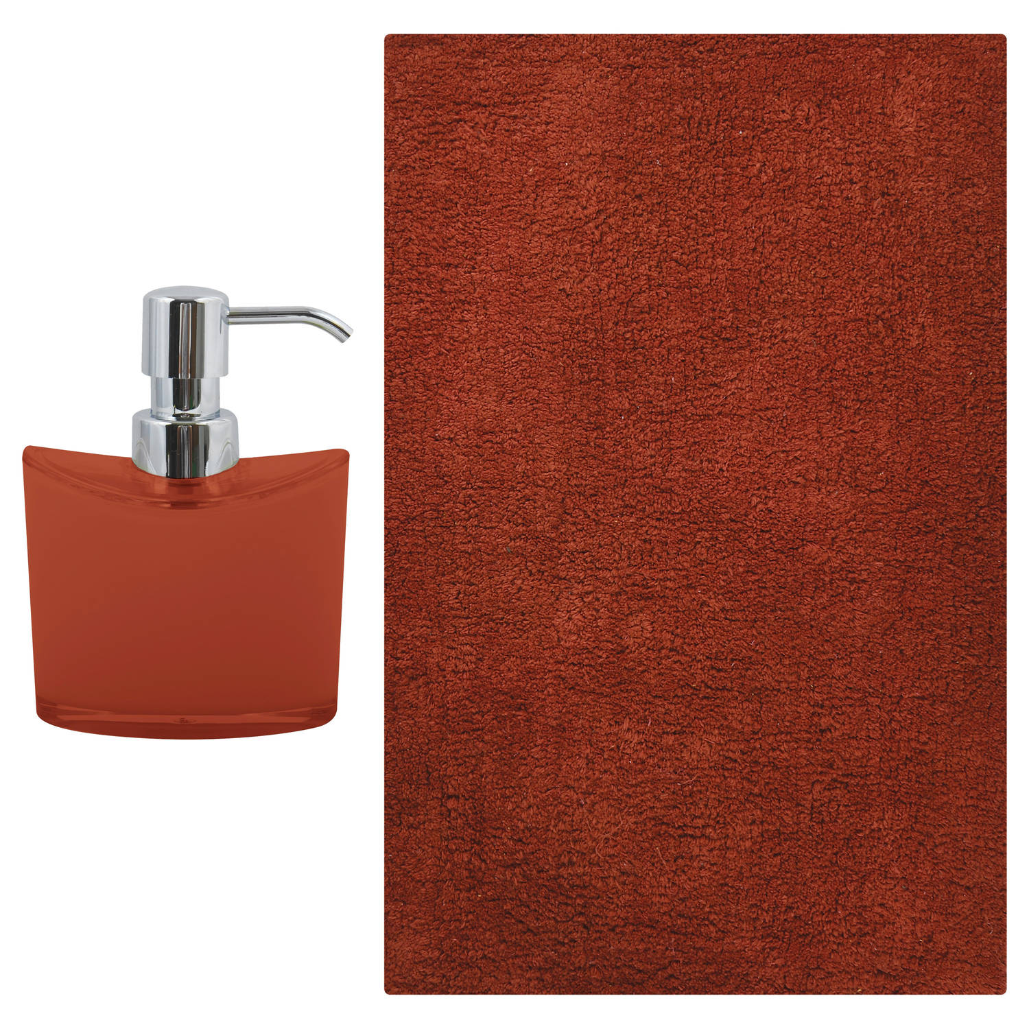 MSV badkamer droogloop mat-tapijt Sienna 40 x 60 cm bijpassende kleur zeeppompje terracotta Badmatje