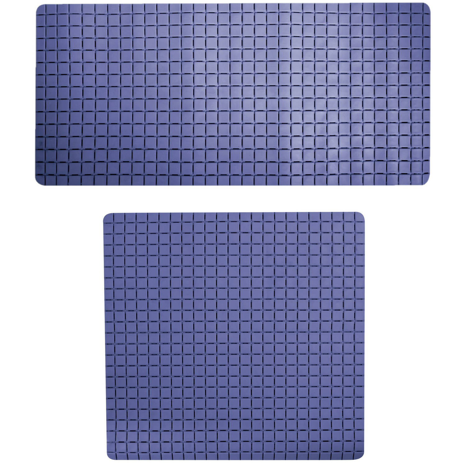 MSV Douche-bad anti-slip matten set badkamer rubber 2x stuks donkerblauw 2 formaten Badmatjes