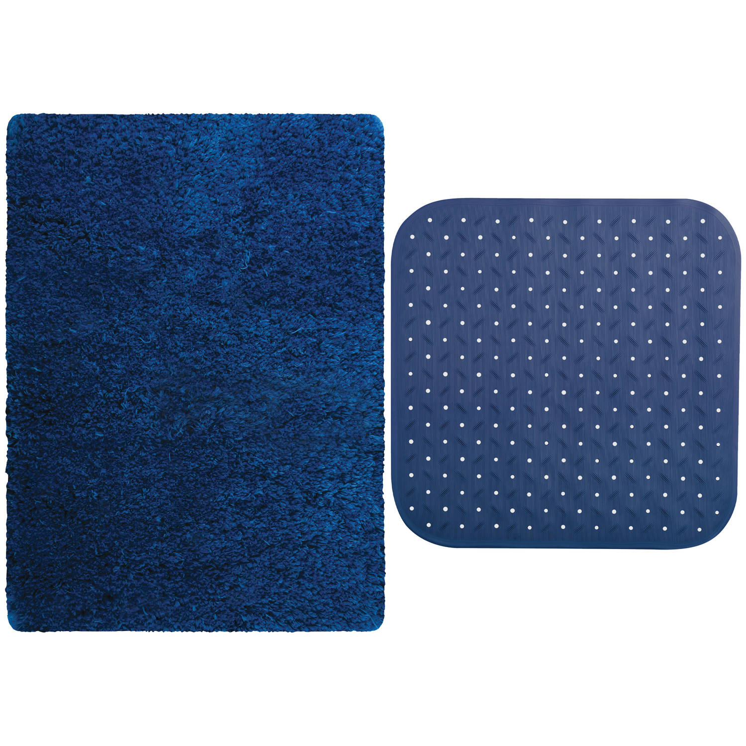 MSV Douche anti-slip mat en droogloop mat Venice badkamer set rubber-microvezel donkerblauw Badmatje