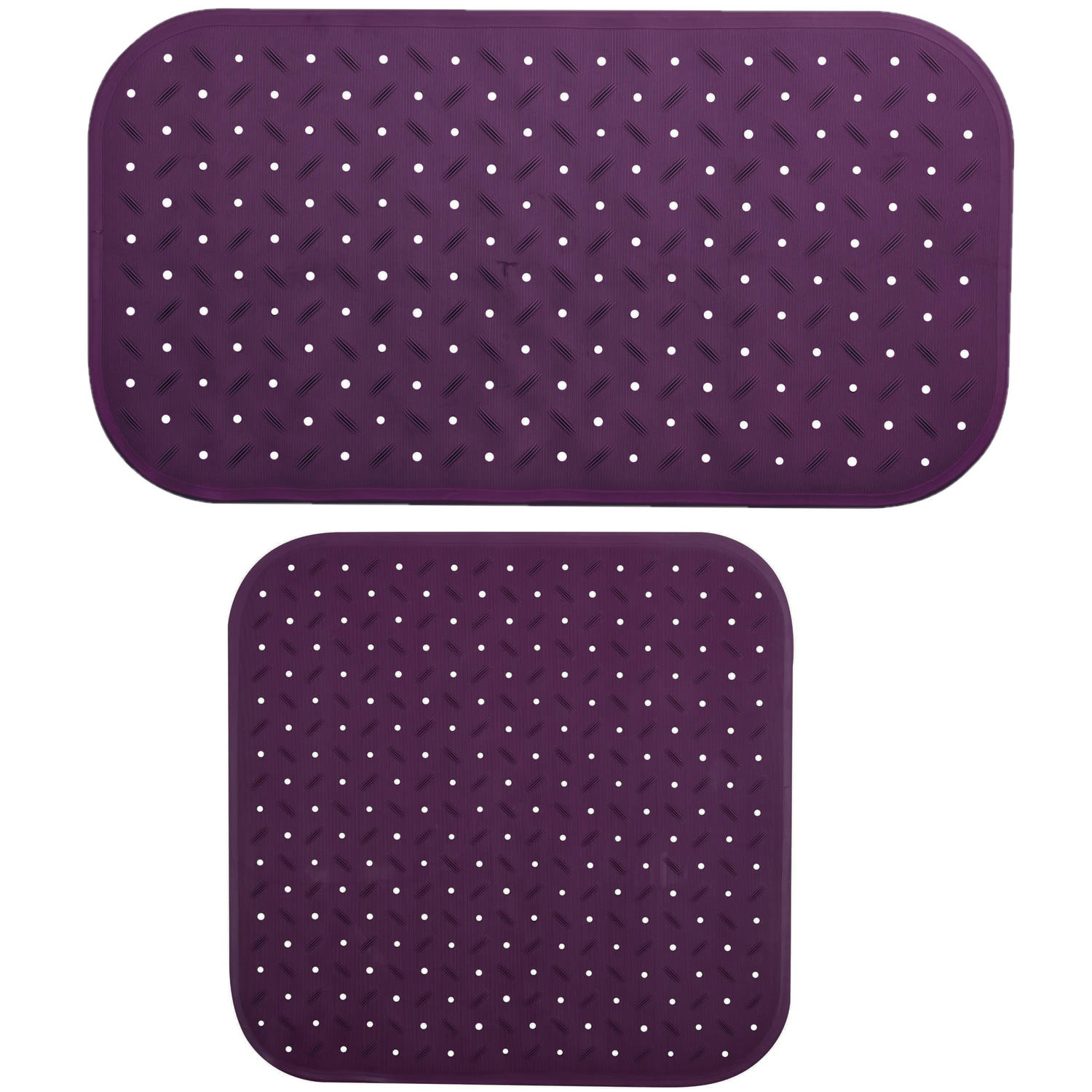 MSV Douche-bad anti-slip matten set badkamer rubber 2x stuks paars 2 formaten Badmatjes