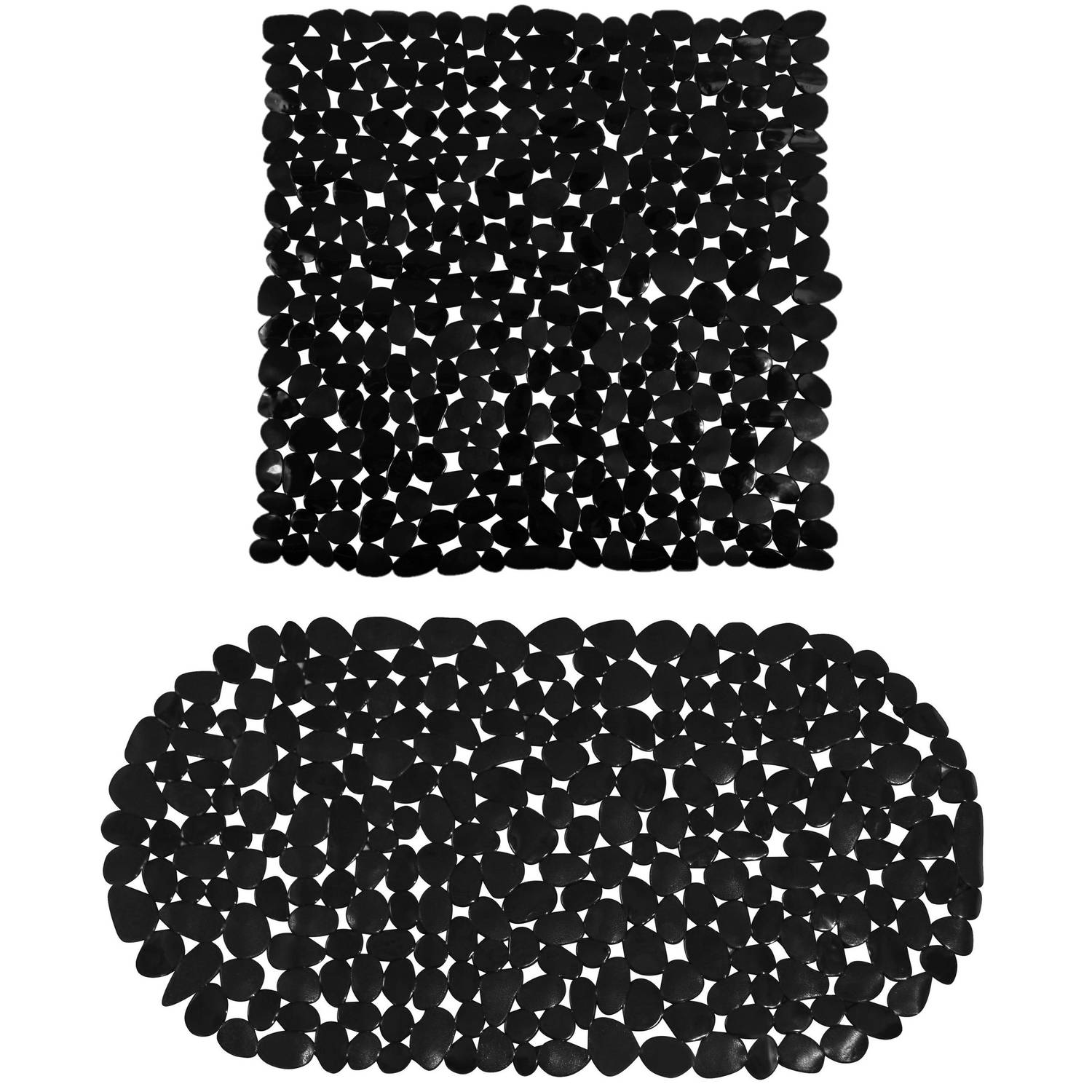 MSV Douche-bad anti-slip matten set badkamer pvc 2x stuks zwart 2 formaten Badmatjes