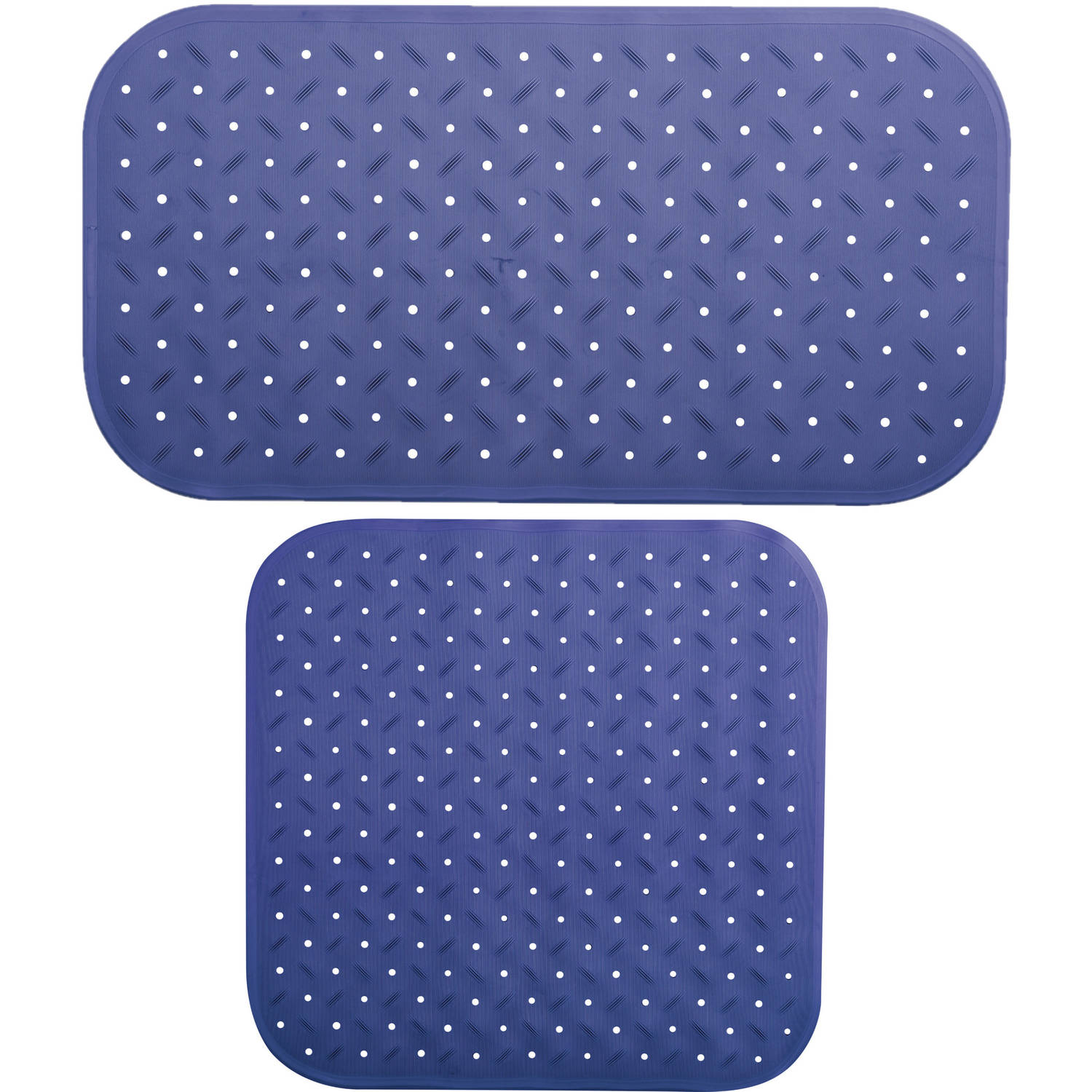 MSV Douche-bad anti-slip matten set badkamer rubber 2x stuks donkerblauw 2 formaten Badmatjes