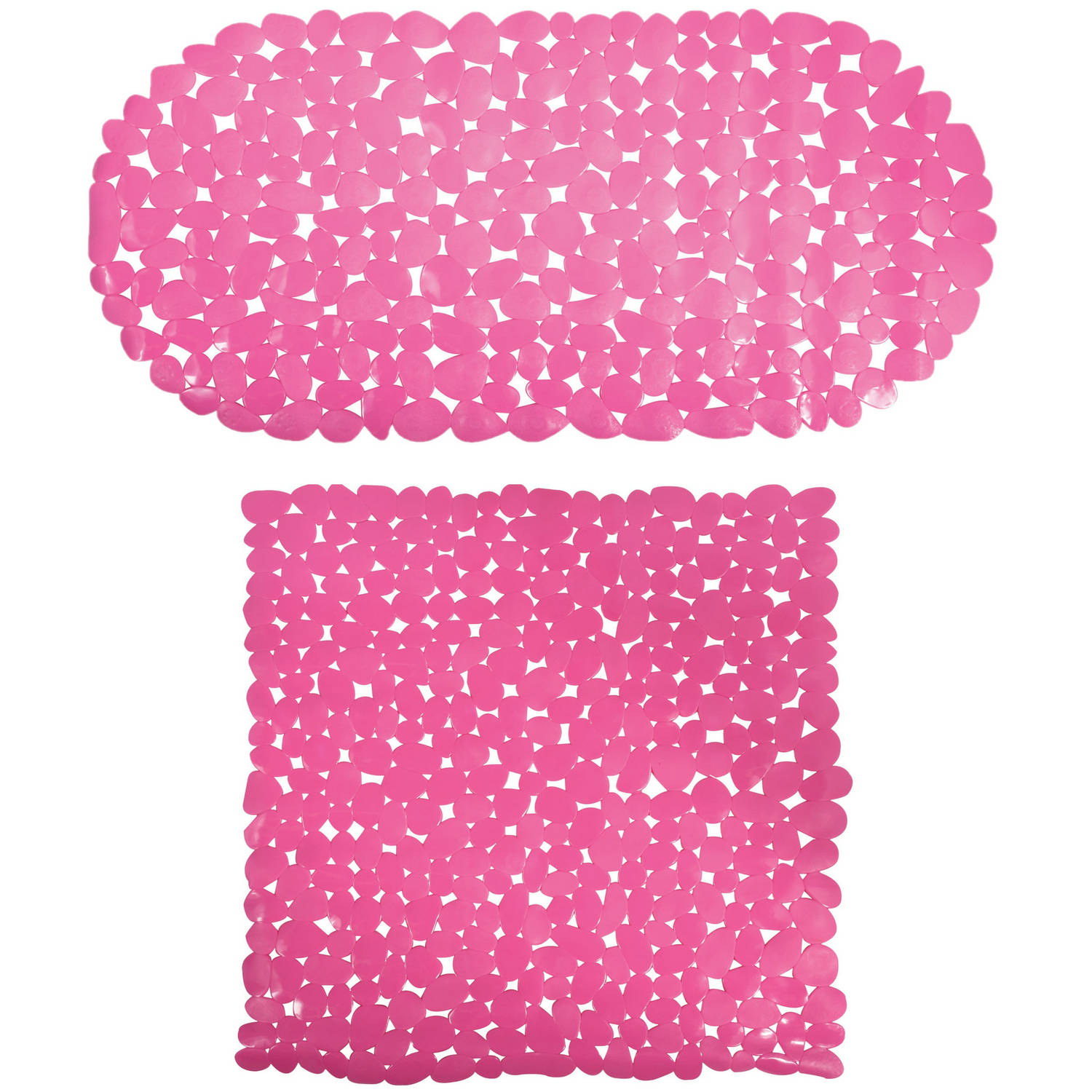 MSV Douche-bad anti-slip matten set badkamer pvc 2x stuks fuchsia roze 2 formaten Badmatjes
