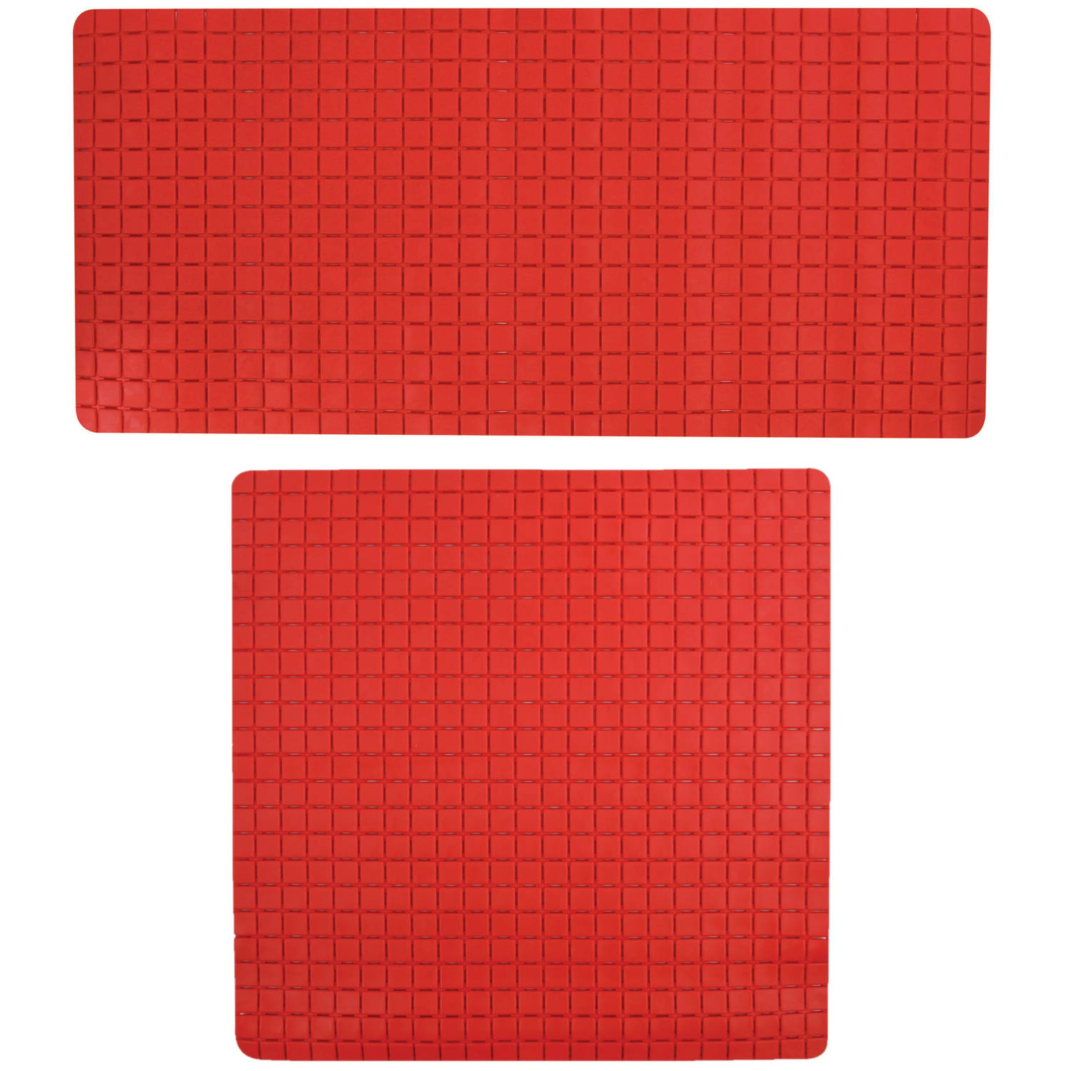 MSV Douche-bad anti-slip matten set badkamer rubber 2x stuks rood 2 formaten Badmatjes