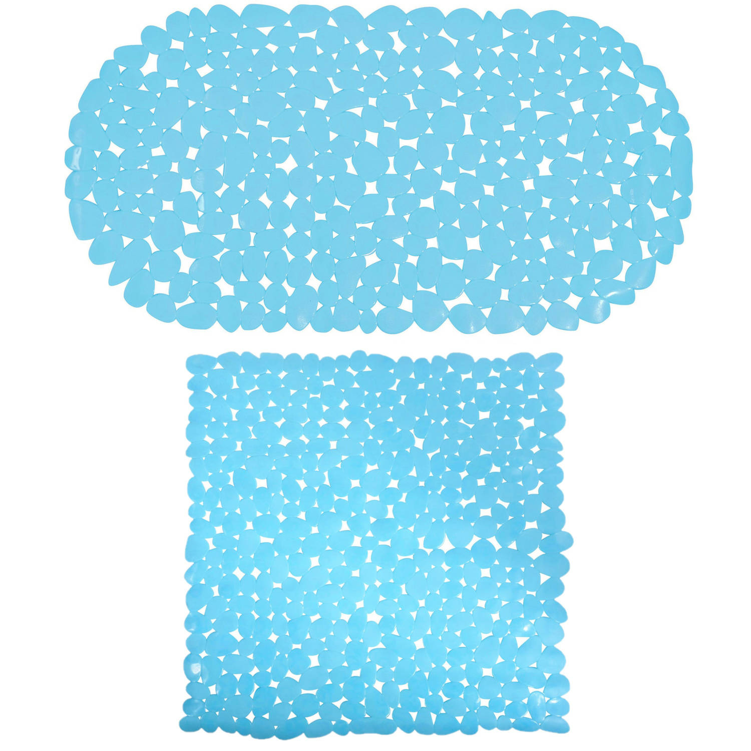 MSV Douche-bad anti-slip matten set badkamer pvc 2x stuks lichtblauw 2 formaten Badmatjes