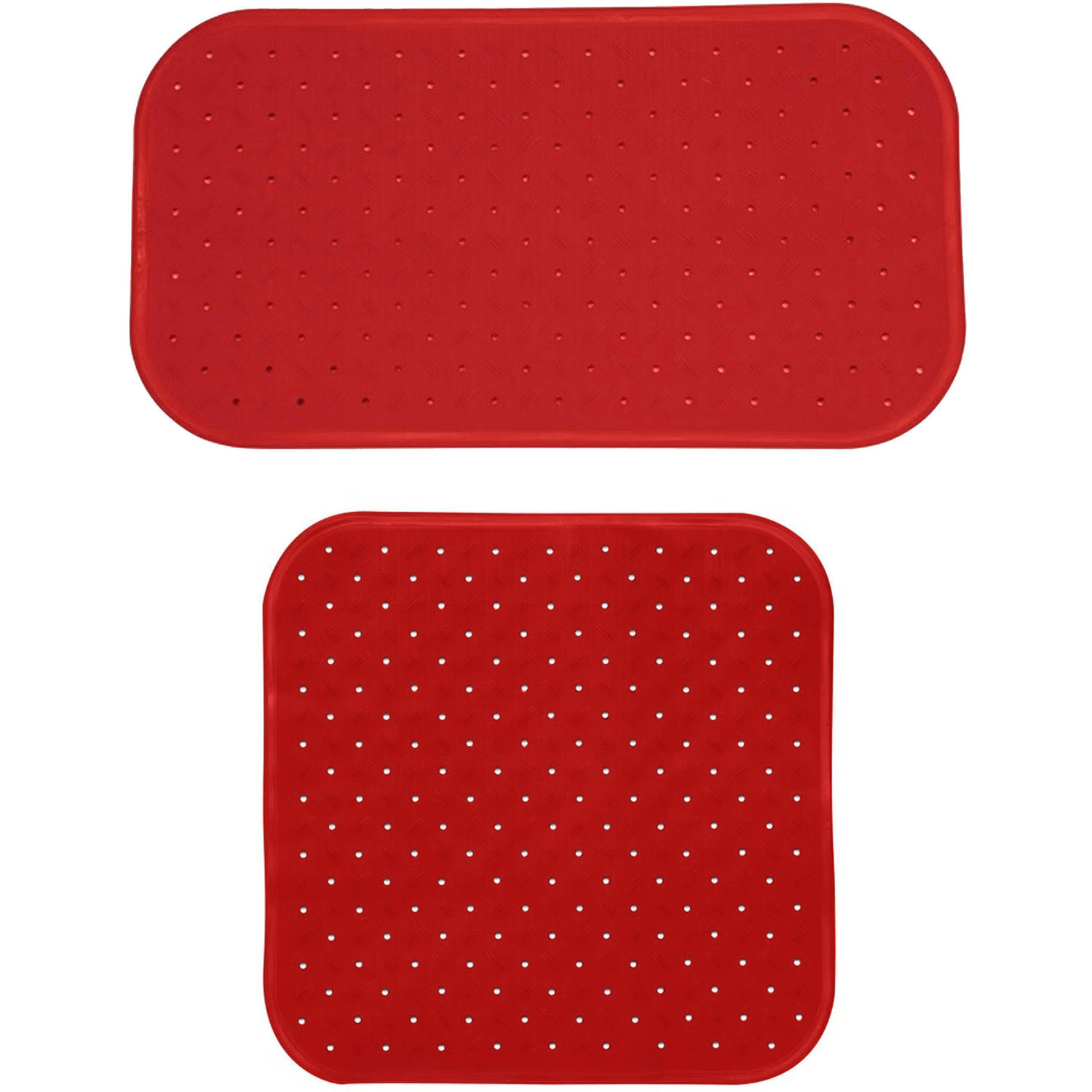 MSV Douche-bad anti-slip matten set badkamer rubber 2x stuks terracotta 2 formaten Badmatjes