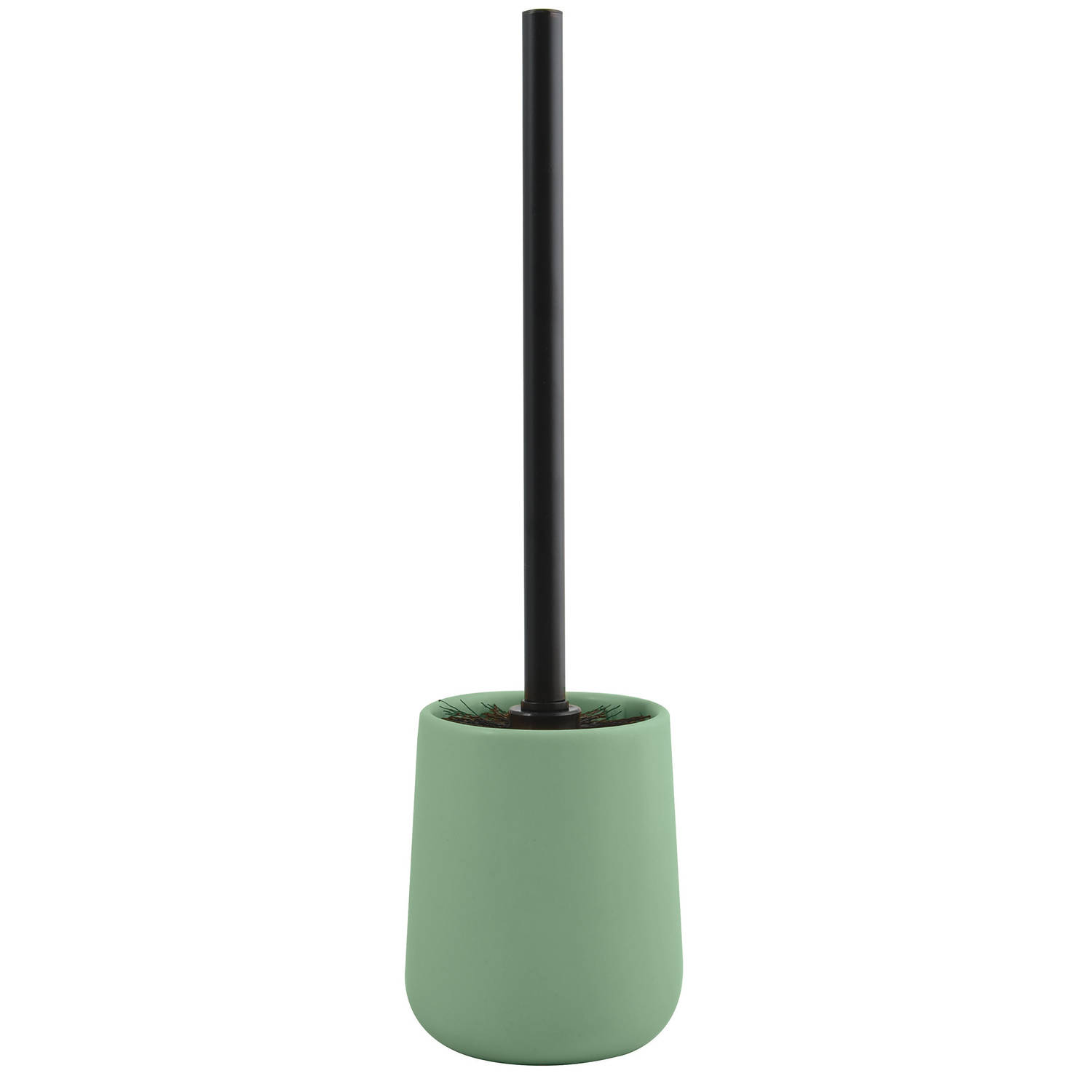MSV Toiletborstel in houder/wc-borstel Malmo - keramiek en rvs - groen/zwart - 39 x 10 cm