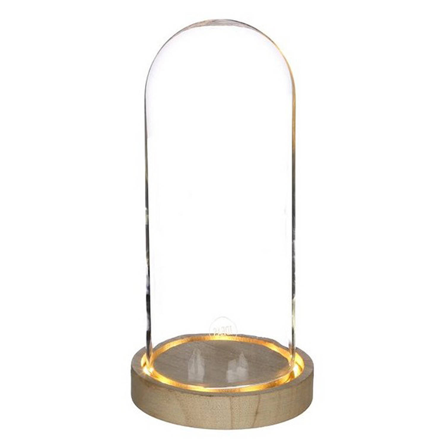 Ideas 4 Seasons Decoratie stolp glas houten plateau LED licht D10 x H20,5 cm Decoratieve stolpen