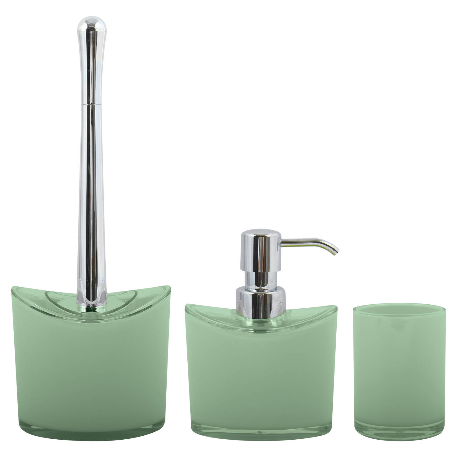 MSV Toiletborstel in houder-zeeppompje-beker badkamer set Aveiro kunststof groen Badkameraccessoires