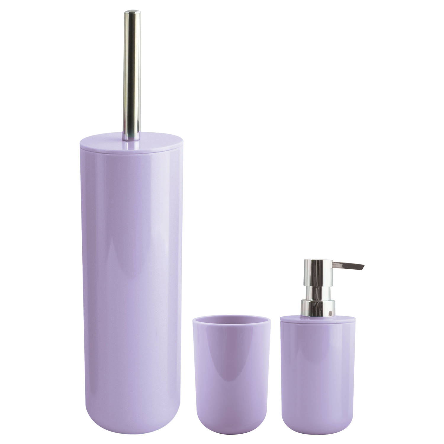 MSV Badkameraccessoire Moods toiletborstel in houder beker zeeppompje lila paars kunststof Badkamera