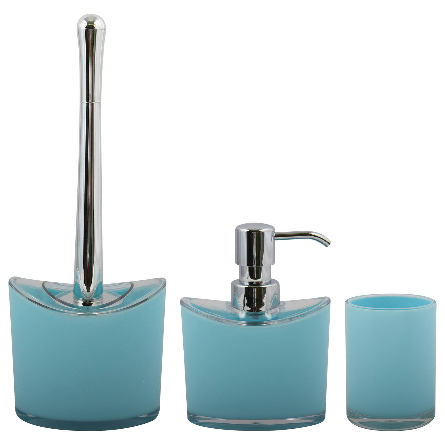 MSV Toiletborstel in houder-zeeppompje-beker badkamer set Aveiro kunststof lichtblauw Badkameraccess