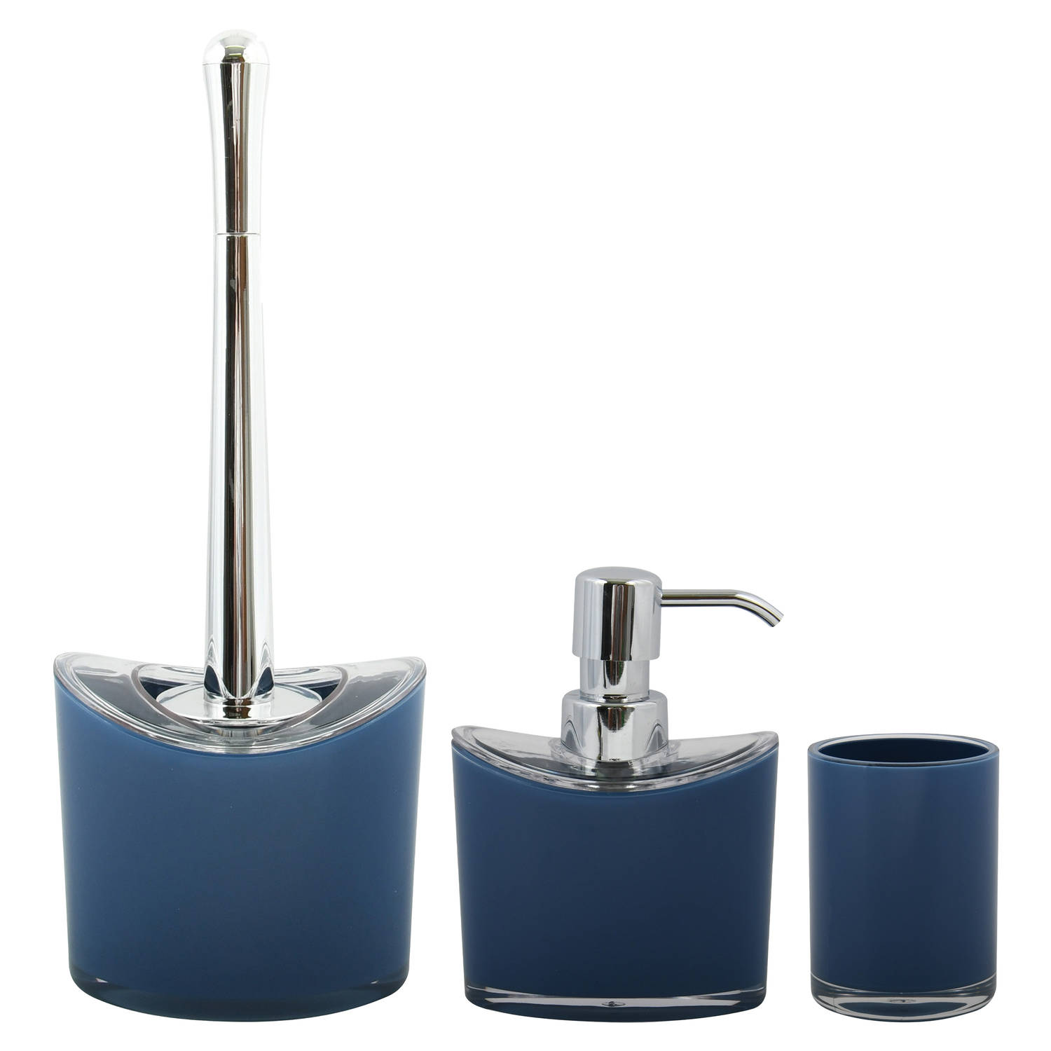 MSV Toiletborstel in houder-zeeppompje-beker badkamer set Aveiro kunststof donkerblauw Badkameracces