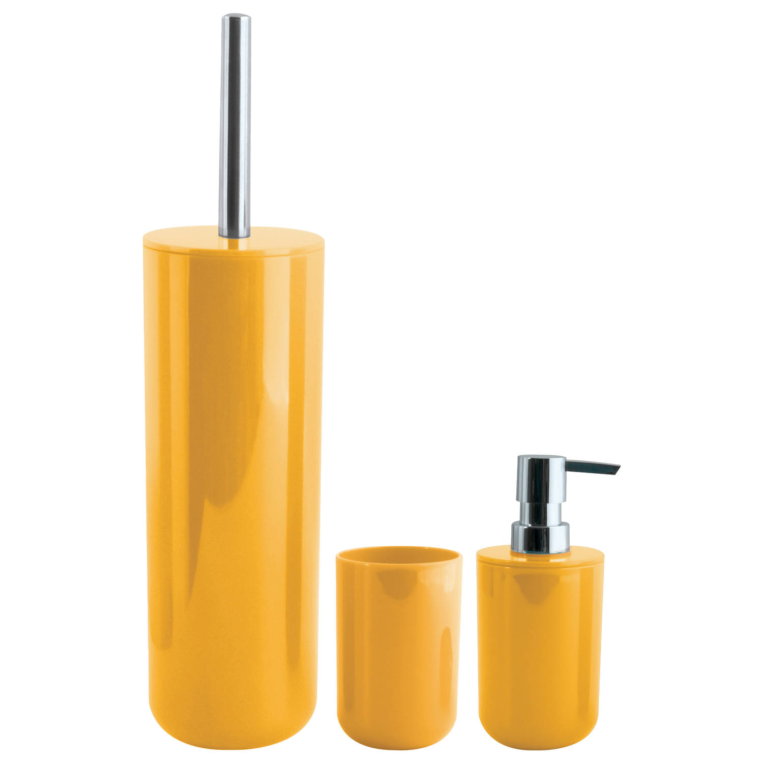 MSV Badkameraccessoire Moods toiletborstel in houder beker zeeppompje saffraan geel kunststof Badkam