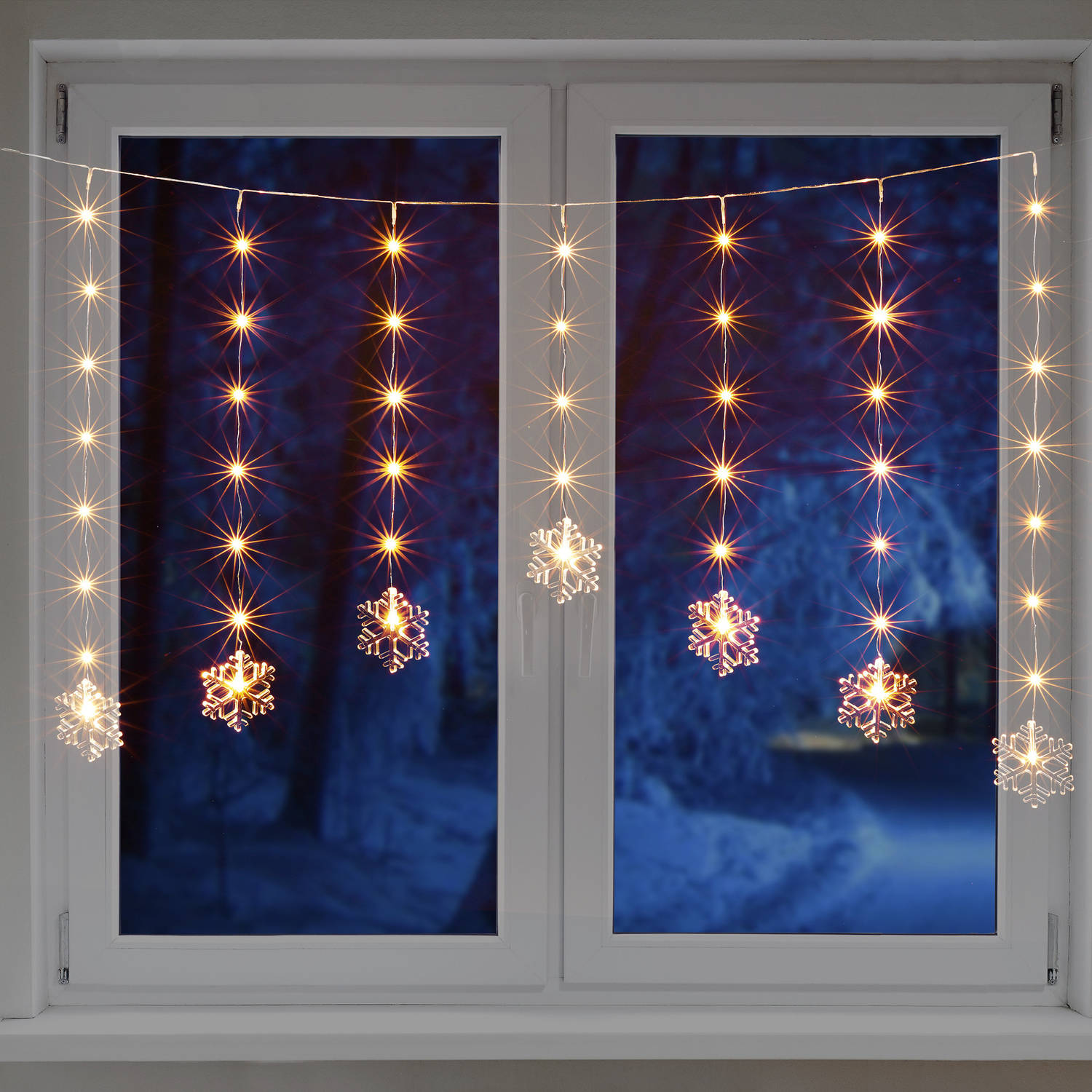 HI raamverlichting lichtsnoer - met sneeuwvlokken lampjes - 140 cm - Lichtsnoeren