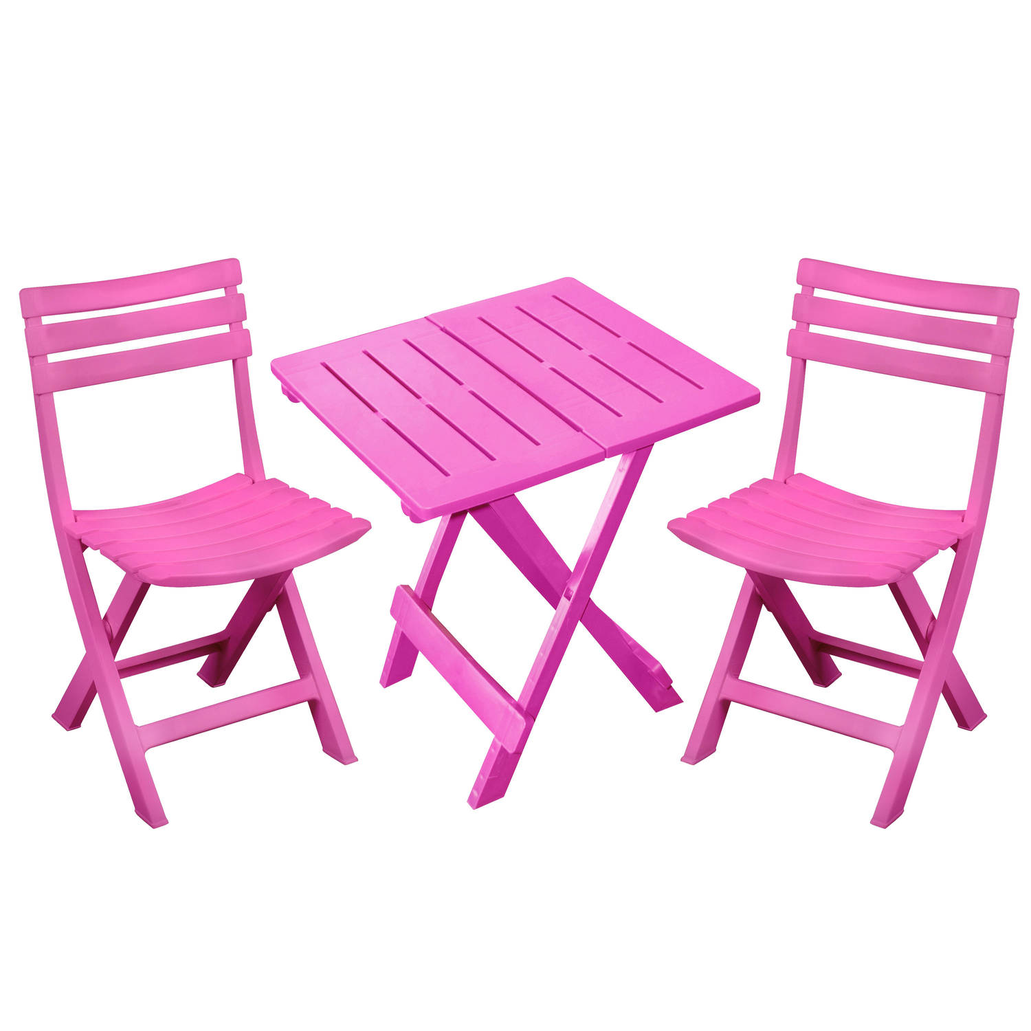 Sunnydays Klapstoelen 2x met bijzettafeltje set buiten roze kunststof Klapstoelen