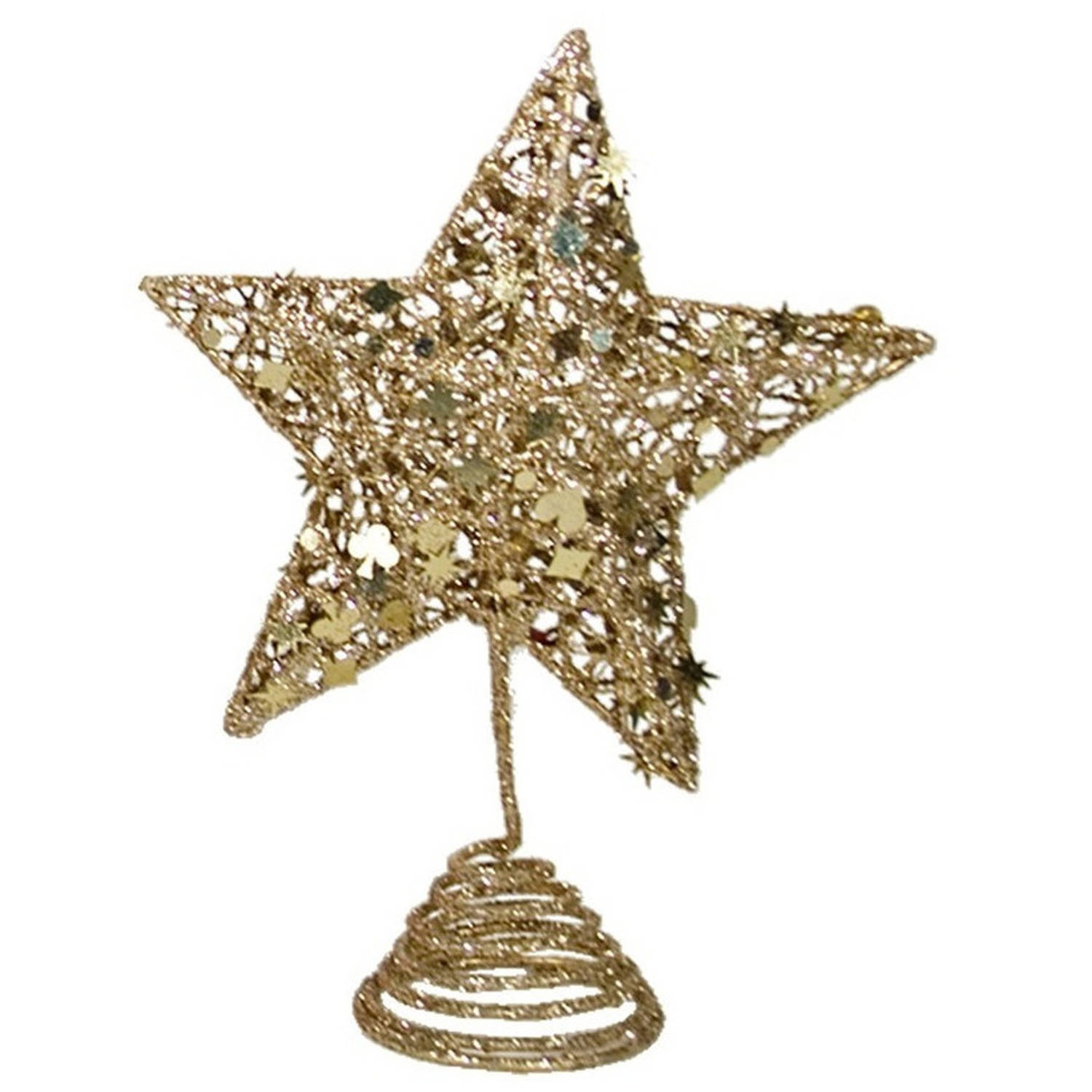 Gerim kerstboom piek - ster - kunststof - goud glitter - 25 cm - kerstpieken