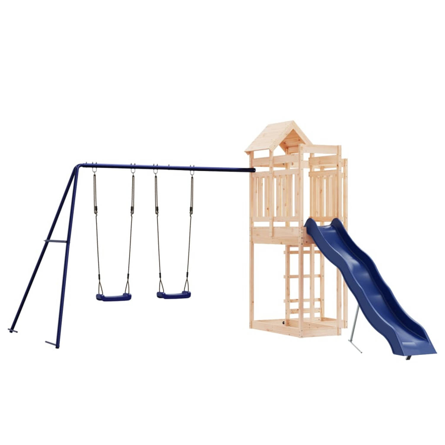 The Living Store Speeltoren met Glijbaan en Dubbele Schommel - 362 x 373 x 238 cm - Massief grenenhout - Geschikt voor kinderen van 3-8 jaar oud - Max - gewicht per gebruiker- 45 k