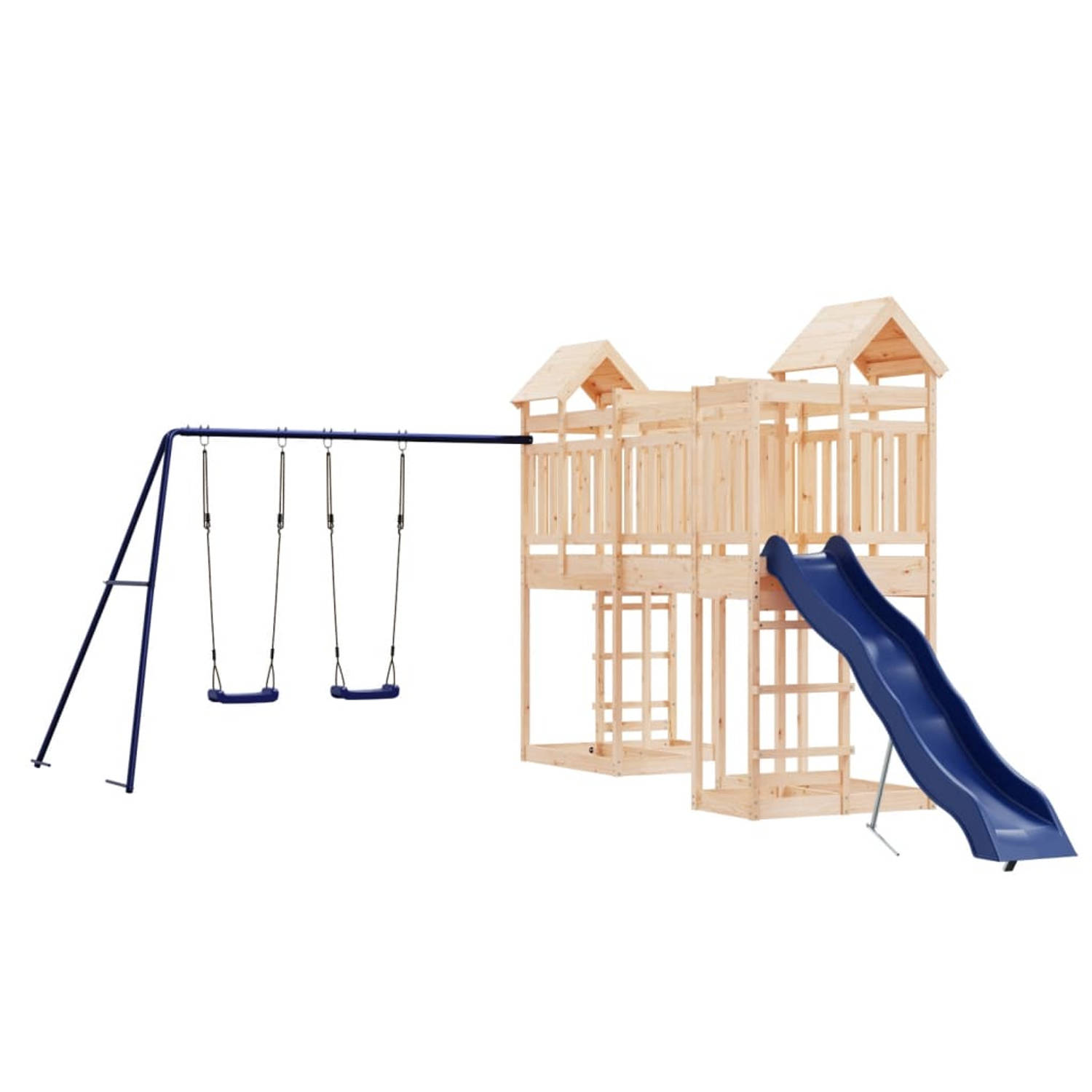 The Living Store Speeltorens met brug - Massief grenenhout - 362 x 585 x 238 cm - Inclusief glijbaan en dubbele schommelset - Voor kinderen van 3-8 jaar oud - Maximaal gewicht 45 k