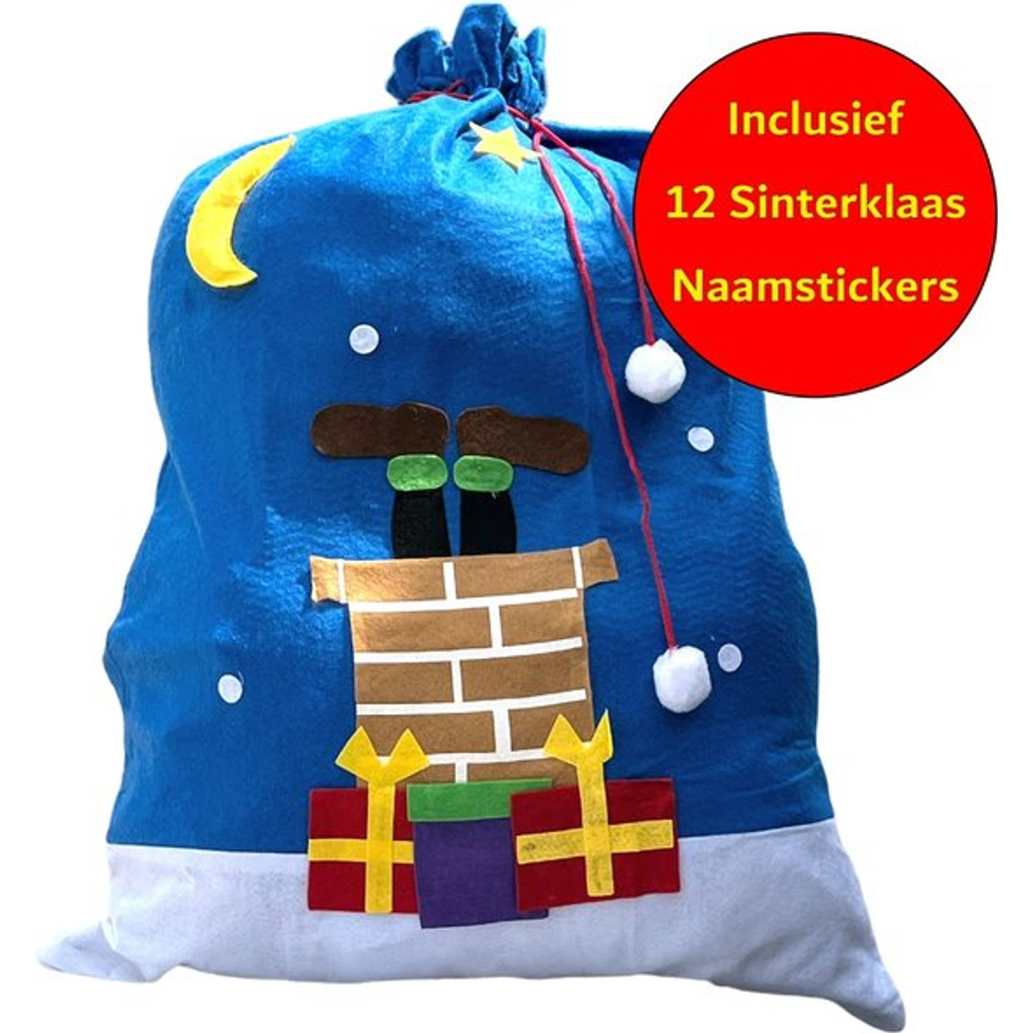 Zak Van Sinterklaas - Geschenkzak - incl. 12 Naamstickers - Design-11 - Afm. 90 x 60 cm