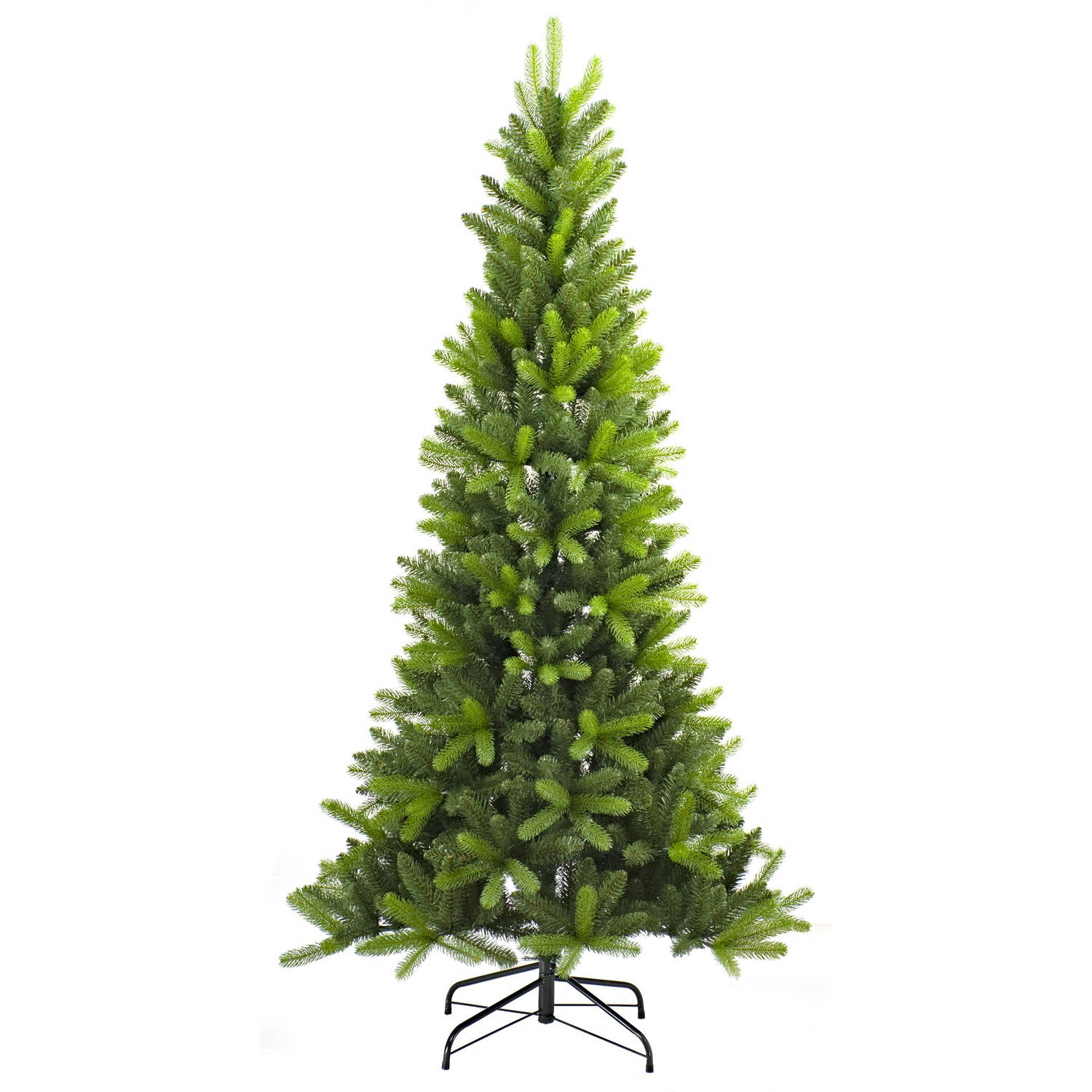 Frasier kunstkerstboom smal - 210 cm - groen - Ø 104 cm - 1.140 tips - metalen voet