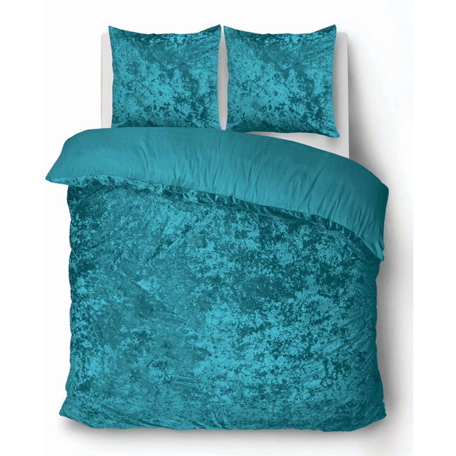 iSleep Dekbedovertrek Crushed Velvet - Turquoise - 1-Persoons 140x200/220 cm