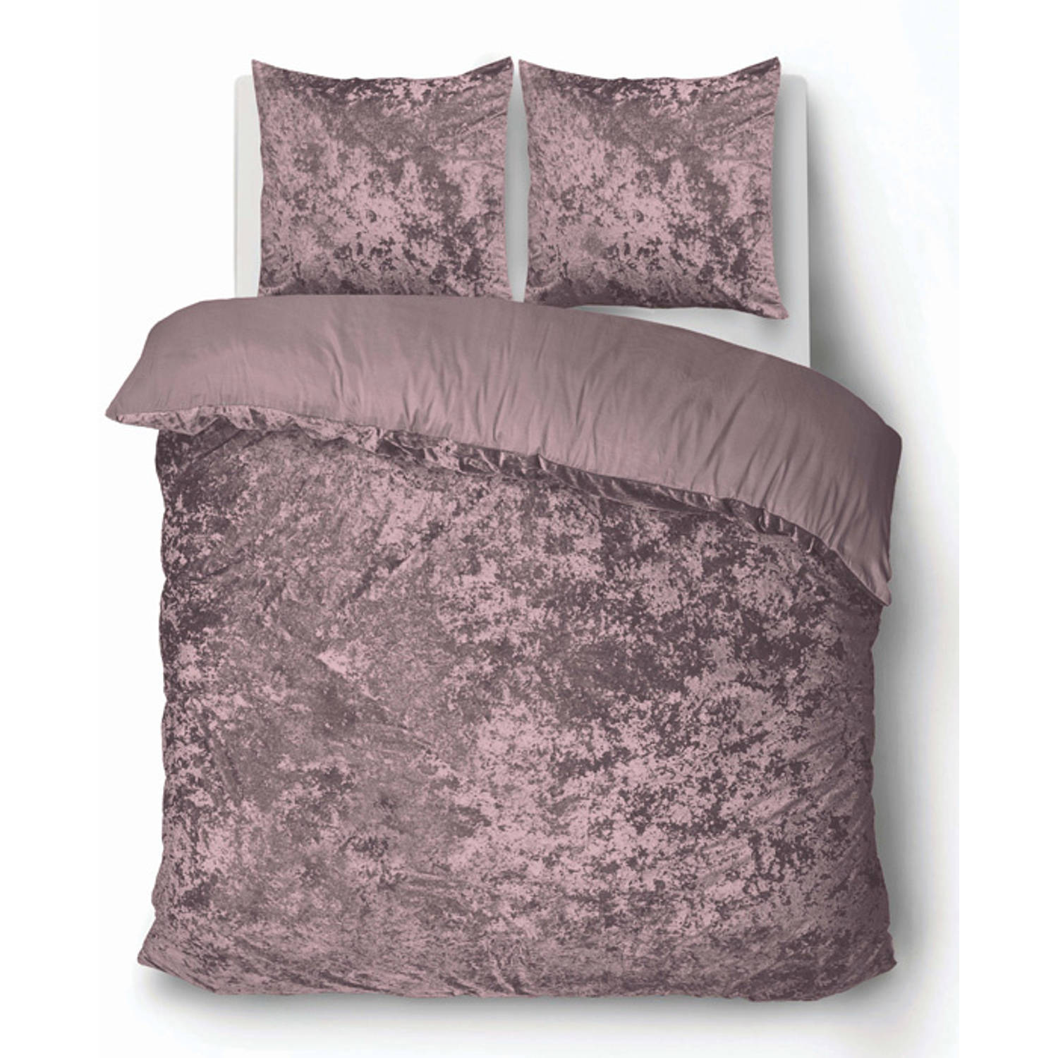 iSleep Dekbedovertrek Crushed Velvet Roze Lits-jumeaux 240x200-220 cm