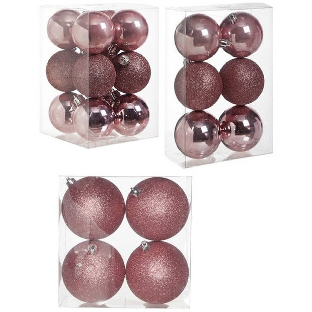 Kerstversiering set kerstballen roze 6 - 8 - 10 cm - pakket van 40x stuks - Kerstbal