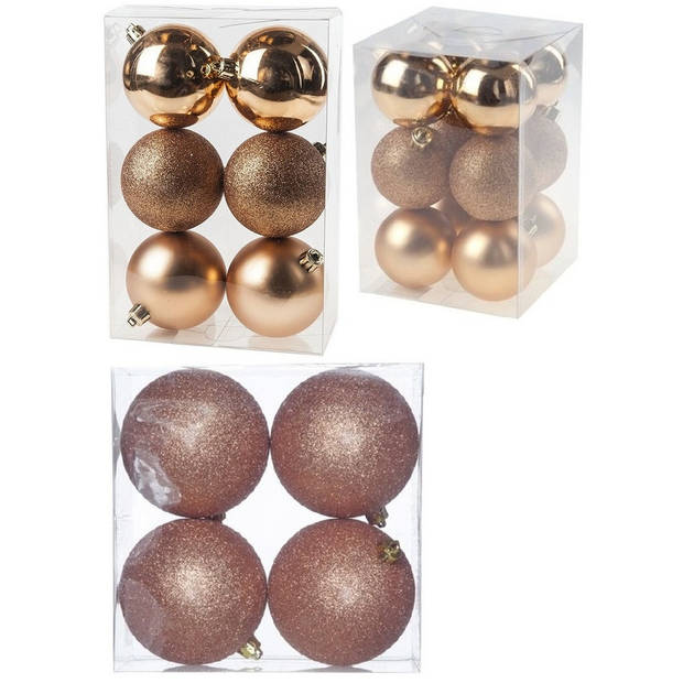 Kerstversiering set kerstballen koper 6 - 8 - 10 cm - pakket van 62x stuks - Kerstbal