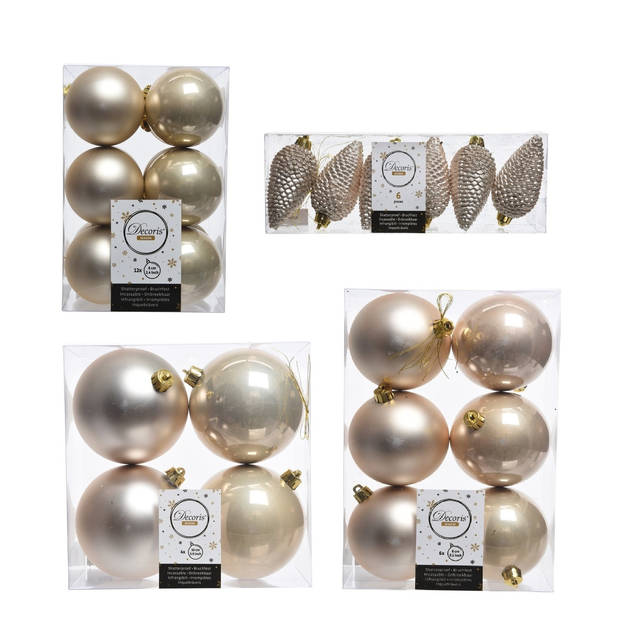 Kerstversiering kunststof kerstballen parel/champagne 6-8-10 cm pakket van 50x stuks - Kerstbal