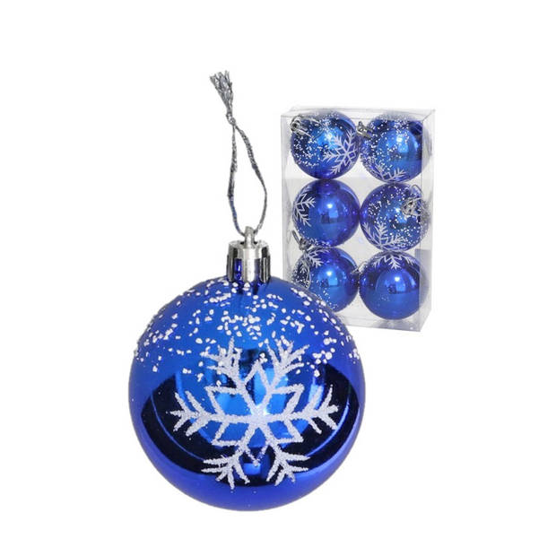 Kerstballen gedecoreerd - 12x st - 6 cm - kunststof - blauw - Kerstbal