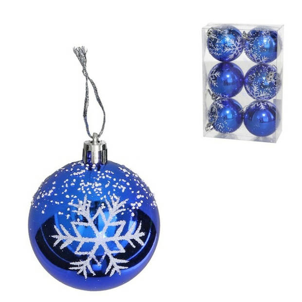 Kerstballen gedecoreerd - 18x st - 6 cm - kunststof - blauw - Kerstbal