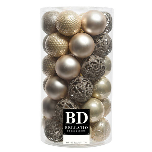 37x stuks kunststof kerstballen parel champagne 6 cm inclusief kerstbalhaakjes - Kerstbal