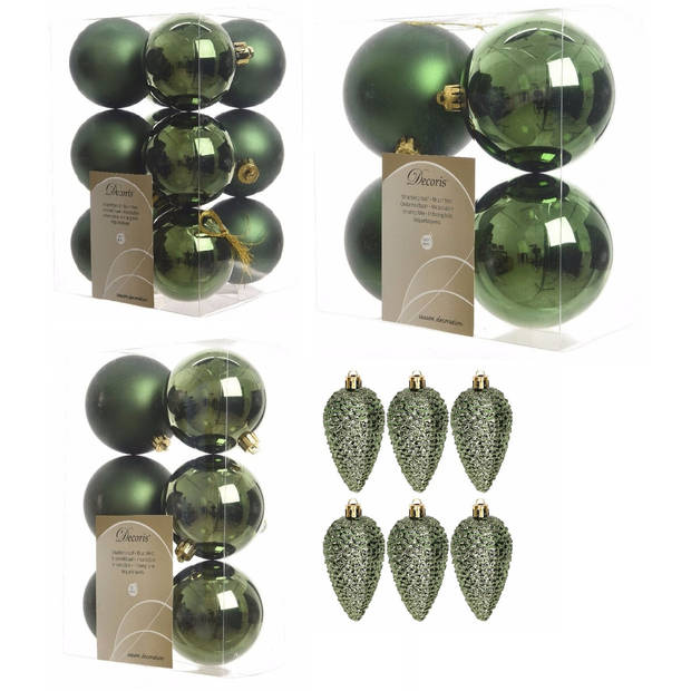 Kerstversiering kunststof kerstballen donkergroen 6-8-10 cm pakket van 50x stuks - Kerstbal