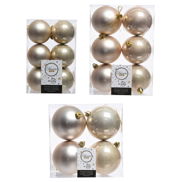 Kerstversiering kunststof kerstballen parel/champagne 6-8-10 cm pakket van 44x stuks - Kerstbal
