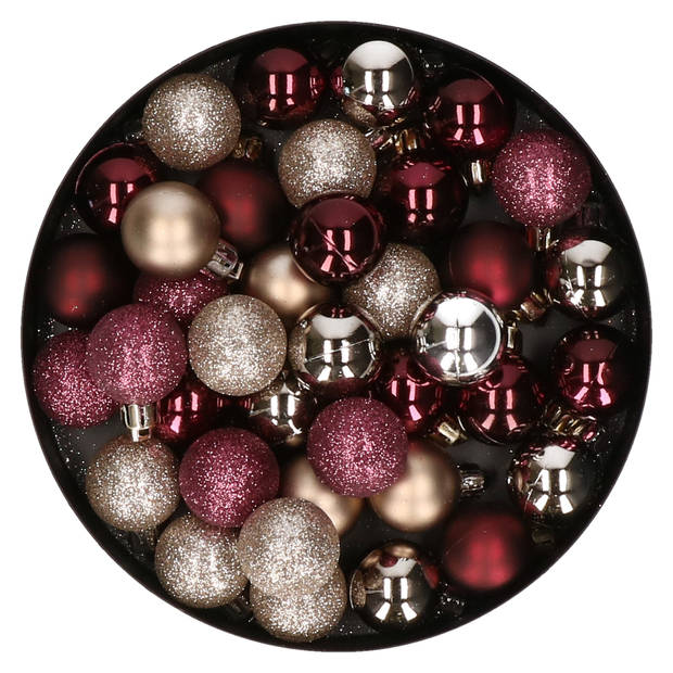 Set van 40x stuks kunststof kerstballen mix champagne en aubergine paars 3 cm - Kerstbal