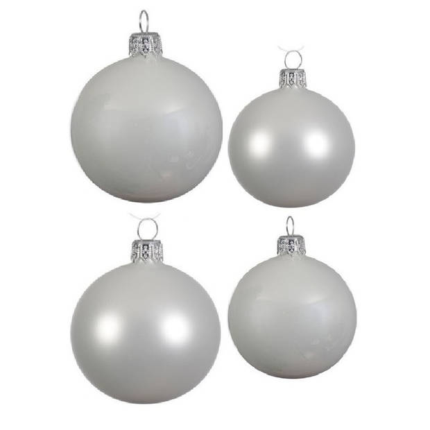 Glazen kerstballen pakket winter wit glans/mat 38x stuks 4 en 6 cm - Kerstbal