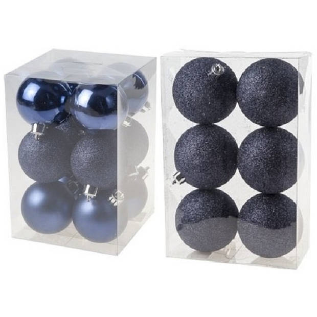 Kerstversiering set kerstballen donkerblauw 6 - 8 cm - pakket van 36x stuks - Kerstbal