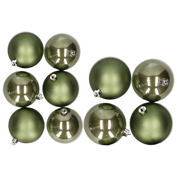 10x stuks kunststof kerstballen mosgroen 8 en 10 cm - Kerstbal