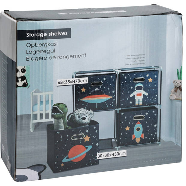 Storage solutions Opbergrek 2-laags - met manden - metaal - 68 x 35 x 70 cm - ruimte thema - Opbergrekjes