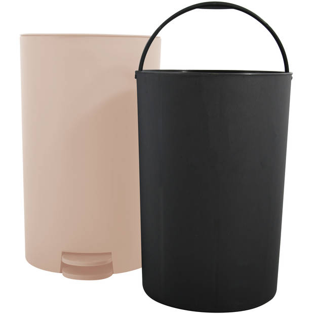 MSV kleine pedaalemmer - kunststof - beige - 3L - 15 x 27 cm - Badkamer/toilet - Pedaalemmers