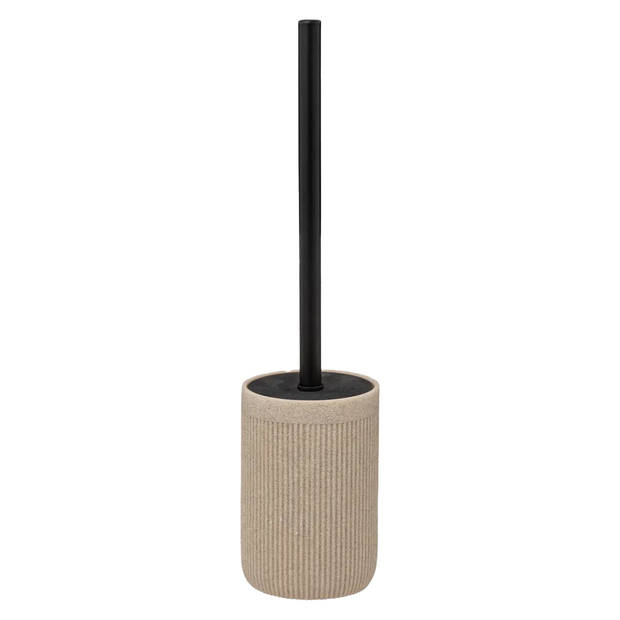 Badkamer/toilet accessoires set Onyx - WC-borstel in houder en zeeppompje - beige/zwart - 350 ml - Badkameraccessoireset