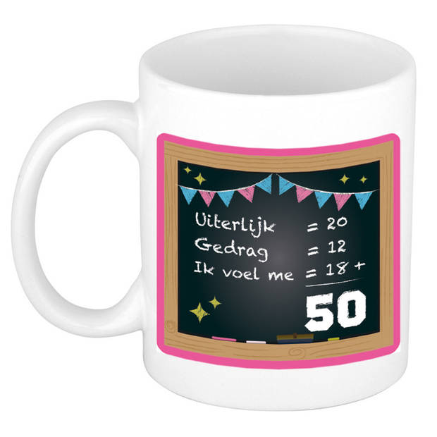 Bellatio Decorations Verjaardag cadeau mok 50 jaar - roze - 300 ml - Sarah/Abraham - feest mokken