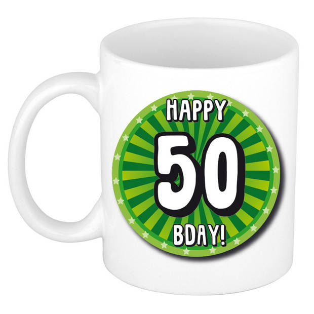 Bellatio Decorations Verjaardag cadeau mok 50 jaar - groen - wiel - 300 ml - Sarah/Abraham - feest mokken