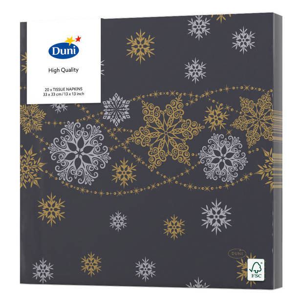 Kerst thema tafellaken/tafelkleed zwart met sneeuwvlokken 138 x 220 cm met 20x stuks servetten - Tafellakens