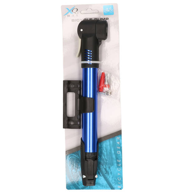 XQMax Fietspomp - klein - incl. montagebeugel - voor op de fiets - blauw - handpomp - Fietspompen